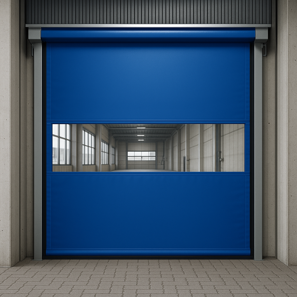 Porte industrielle bleue et environnements gris (1)