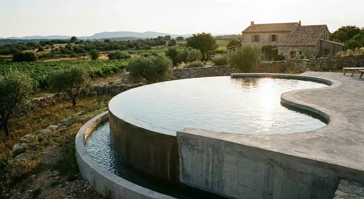 Piscine béton à débordement construite par Robert Gil — Hérault (34)